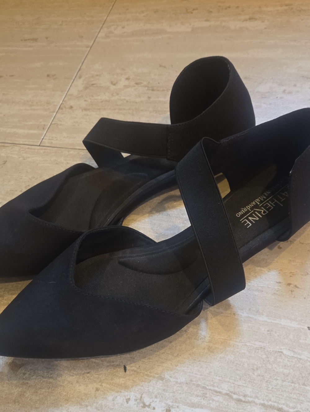 Catherine Malandrino Black Pointed Mary Jane Flats with Elastic Strap